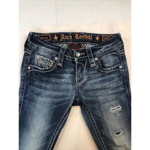 Rock Revival Ankle Skinny Jeans Women's size 24 Distressed, Embellished pockets